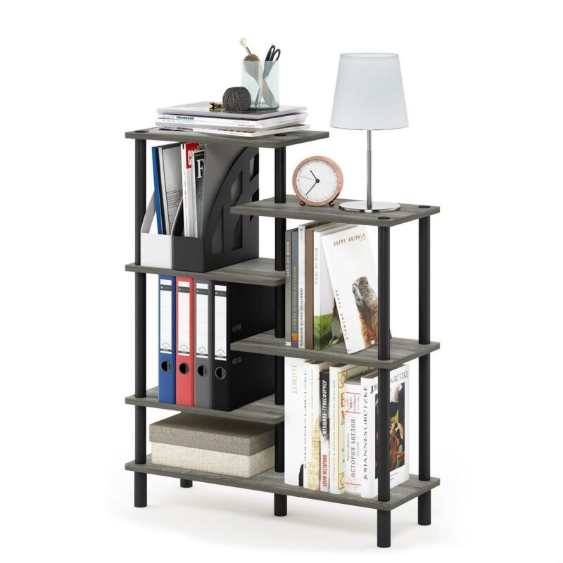 Furinno Turn-N-Tube 31.50 W X 11.61 D X 39.45 H 6-Shelf Decorative Shelves, French Oak Gray and Black - Image 2