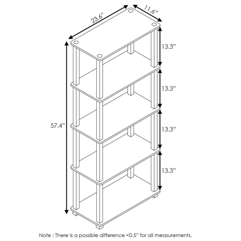 Furinno Turn-S-Tube 5-Tier Multipurpose Shelf Display Rack with Square Tubes, French Oak Grey/Black - Image 3