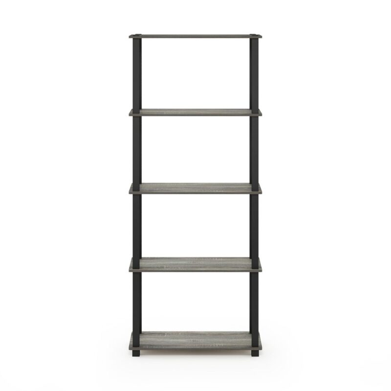 Furinno Turn-S-Tube 5-Tier Multipurpose Shelf Display Rack with Square Tubes, French Oak Grey/Black - Image 5
