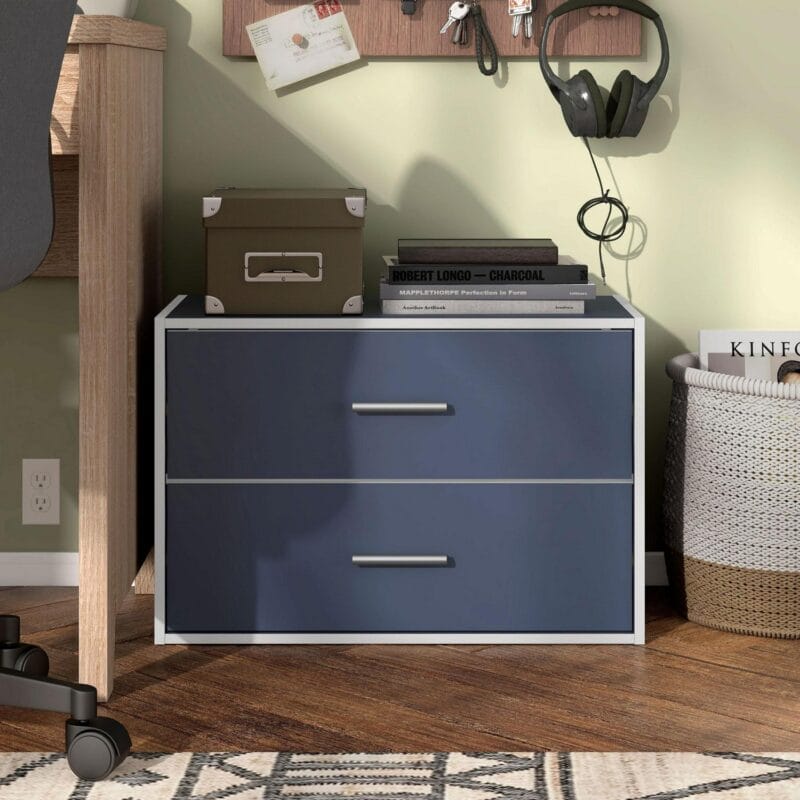Furniture of America Brooks Stackable 2-Drawer Wood Steel Blue Cabinet - Image 3