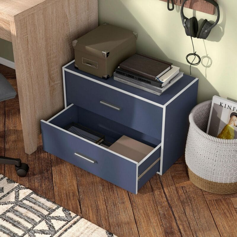 Furniture of America Brooks Stackable 2-Drawer Wood Steel Blue Cabinet - Image 4