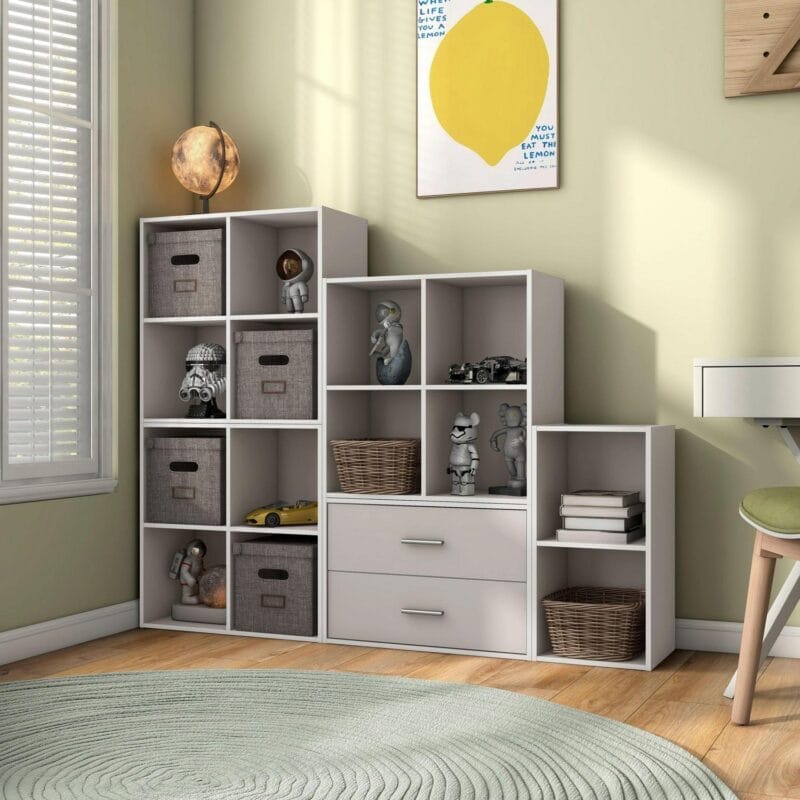 Furniture of America Brooks Stackable 4-Cube Wood Gray Bookcase - Image 11