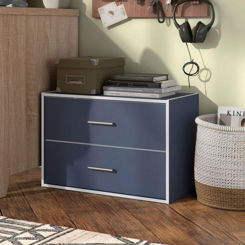 Furniture of America Brooks Stackable 2-Drawer Wood Steel Blue Cabinet - Image 5