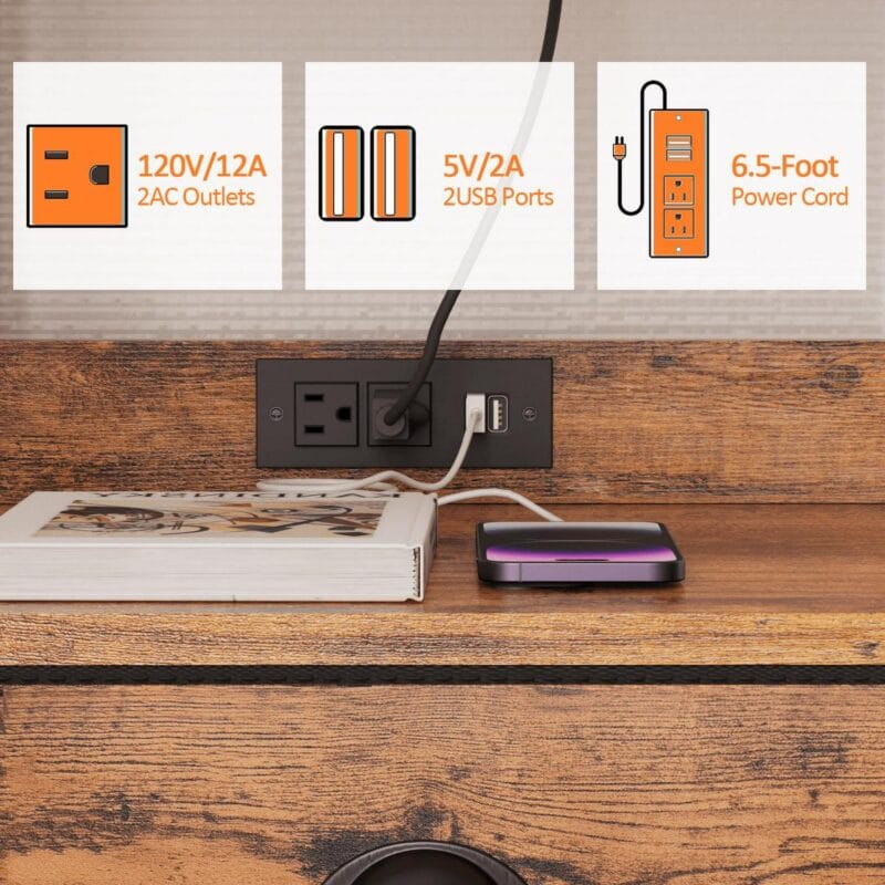 Furologee Set of 2 Nightstands, End Table with Charging Station, Bedside Tables with 2 Fabric Drawers, Night Stands with USB Ports and Power Outlets for Bedroom/Living Room/Hallway - Image 7