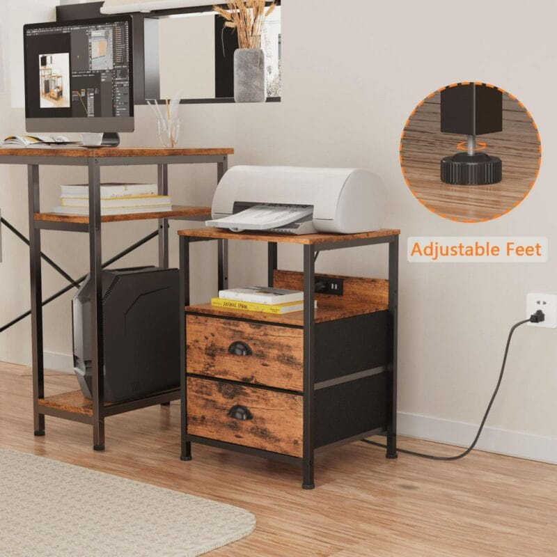 Furologee Set of 2 Nightstands, End Table with Charging Station, Bedside Tables with 2 Fabric Drawers, Night Stands with USB Ports and Power Outlets for Bedroom/Living Room/Hallway - Image 6