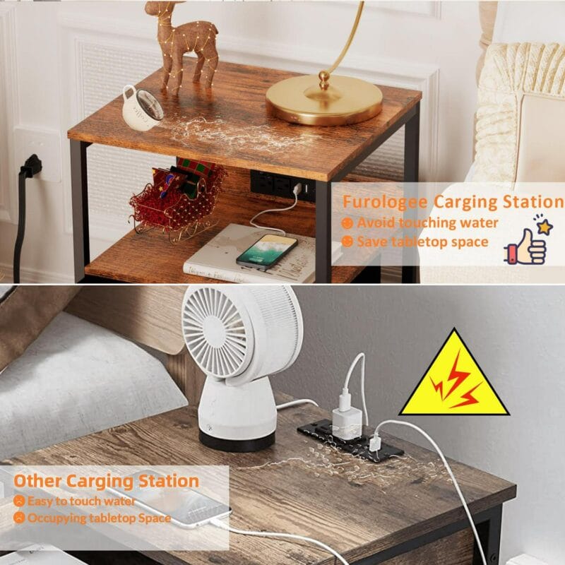 Furologee Set of 2 Nightstands, End Table with Charging Station, Bedside Tables with 2 Fabric Drawers, Night Stands with USB Ports and Power Outlets for Bedroom/Living Room/Hallway - Image 5