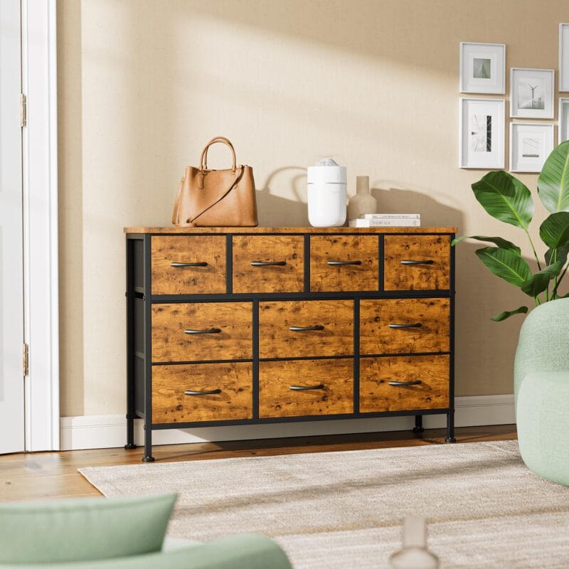 GIKPAL 10 Drawers Dresser, 47  TV Stand with Power Outlet, Bedroom Dresser for TV up to 55 , Brown - Image 7