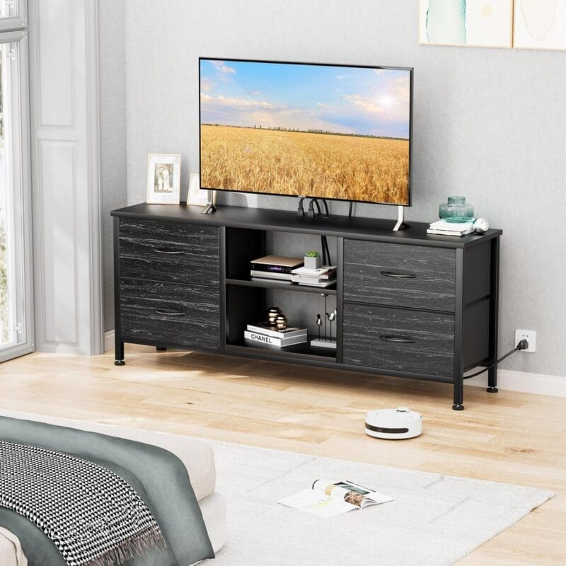 GIKPAL Black Dresser TV Stand for TVs up to 50  TV Stand Dressers for Bedrooms with 4 Drawers, Modern TV Stand Dresser - Image 6