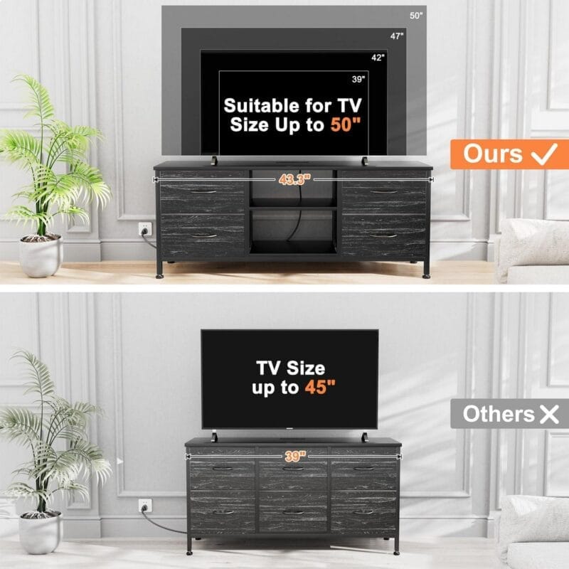 GIKPAL Black Dresser TV Stand for TVs up to 50  TV Stand Dressers for Bedrooms with 4 Drawers, Modern TV Stand Dresser - Image 5
