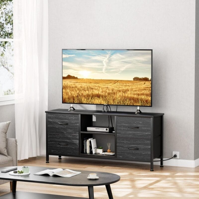 GIKPAL Black Dresser TV Stand for TVs up to 50  TV Stand Dressers for Bedrooms with 4 Drawers, Modern TV Stand Dresser - Image 4