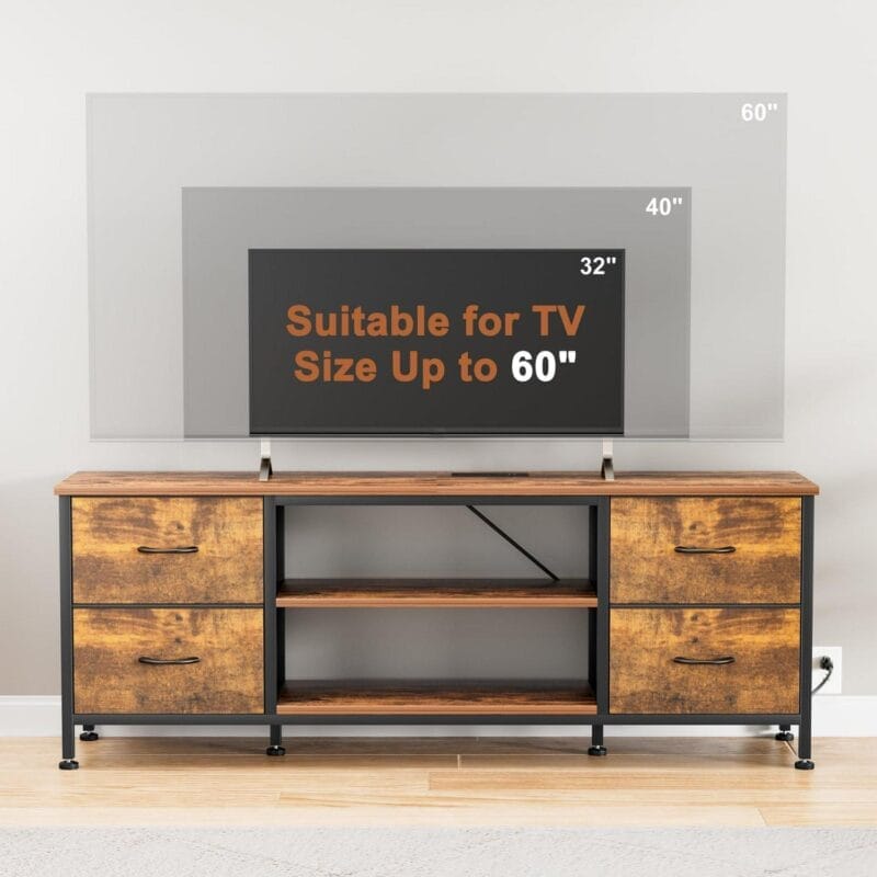 GIKPAL Dresser TV Stand, Dressers for Bedroom for 55  TV Stand with Power Outlet and 4 Fabric Chest of Drawers TV Console for Living Room, Brown - Image 8