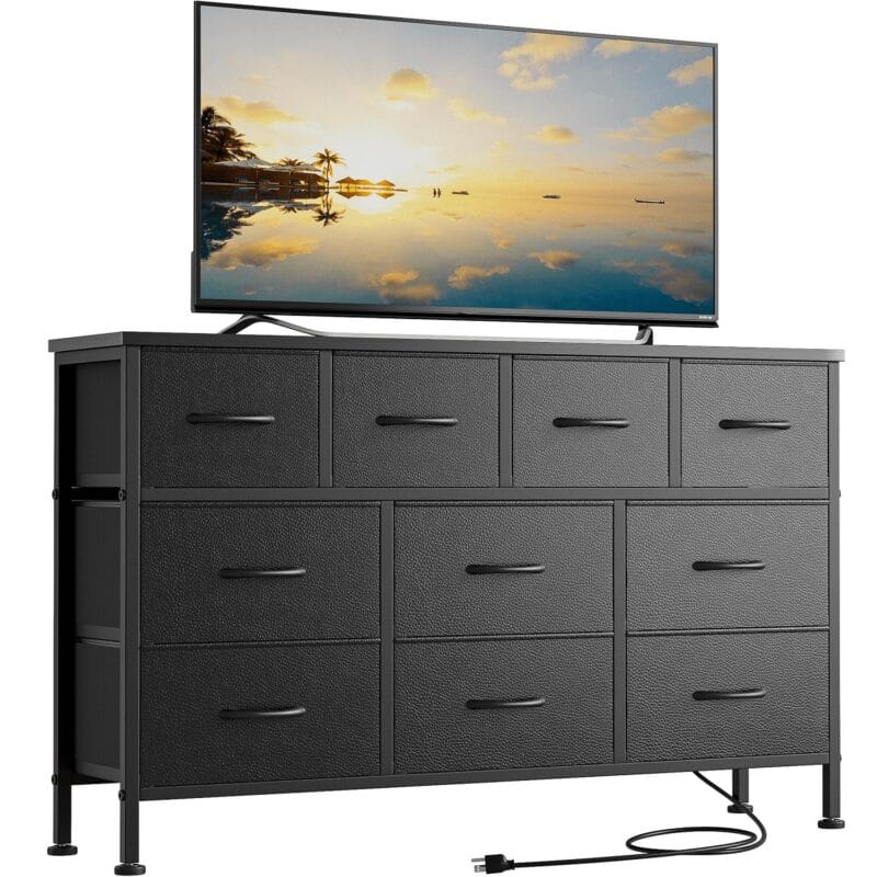 GIKPAL TV Stand with 10 Drawers Dresser and Power Outlet for TVs up to 50 , Black