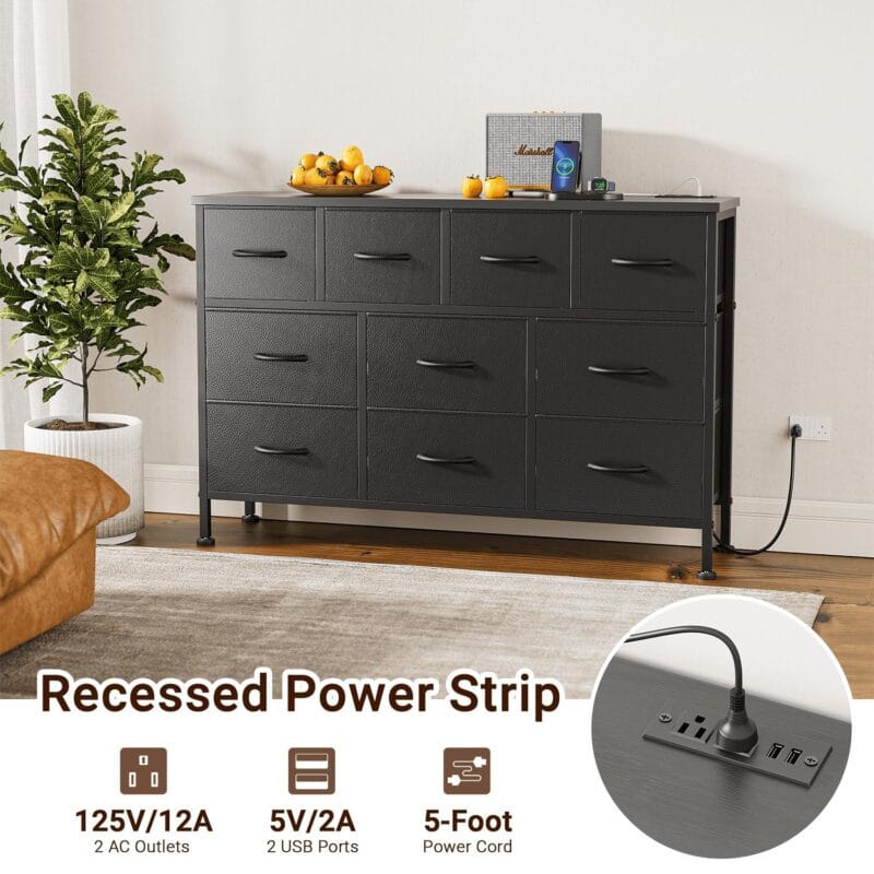 GIKPAL TV Stand with 10 Drawers Dresser and Power Outlet for TVs up to 50 , Black - Image 5