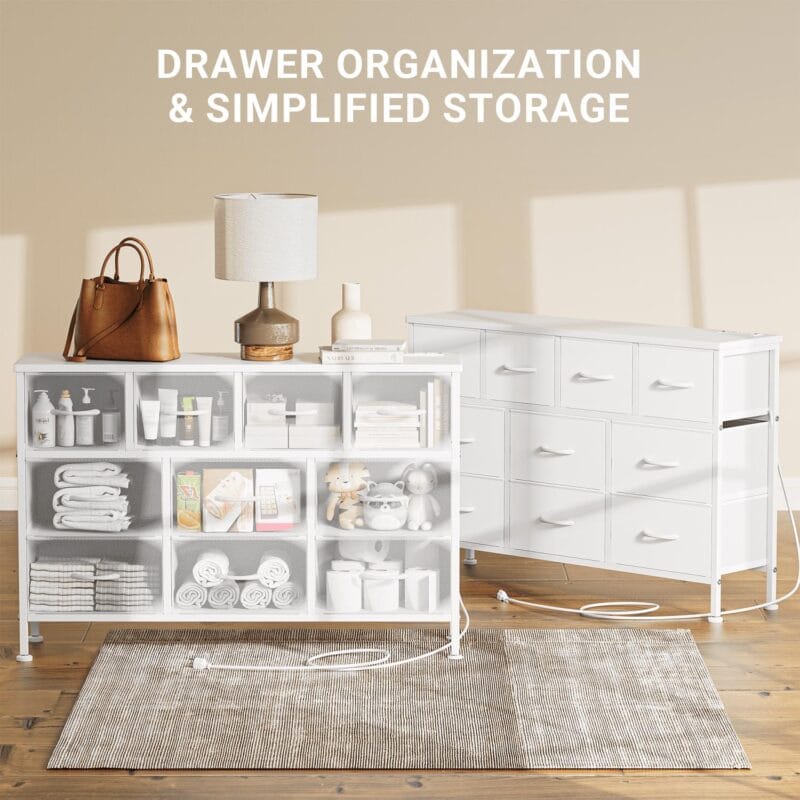 GIKPAL TV Stand with 10 Drawers Dresser and Charging Station for TVs up to 55 , White - Image 5