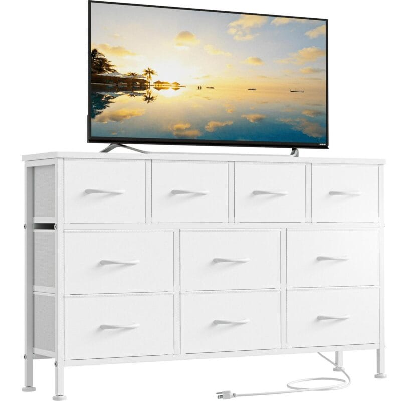 GIKPAL TV Stand with 10 Drawers Dresser and Charging Station for TVs up to 55 , White
