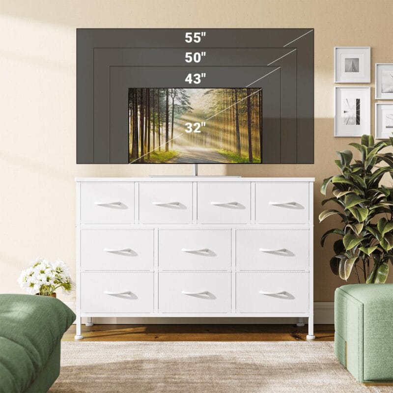 GIKPAL TV Stand with 10 Drawers Dresser and Charging Station for TVs up to 55 , White - Image 6