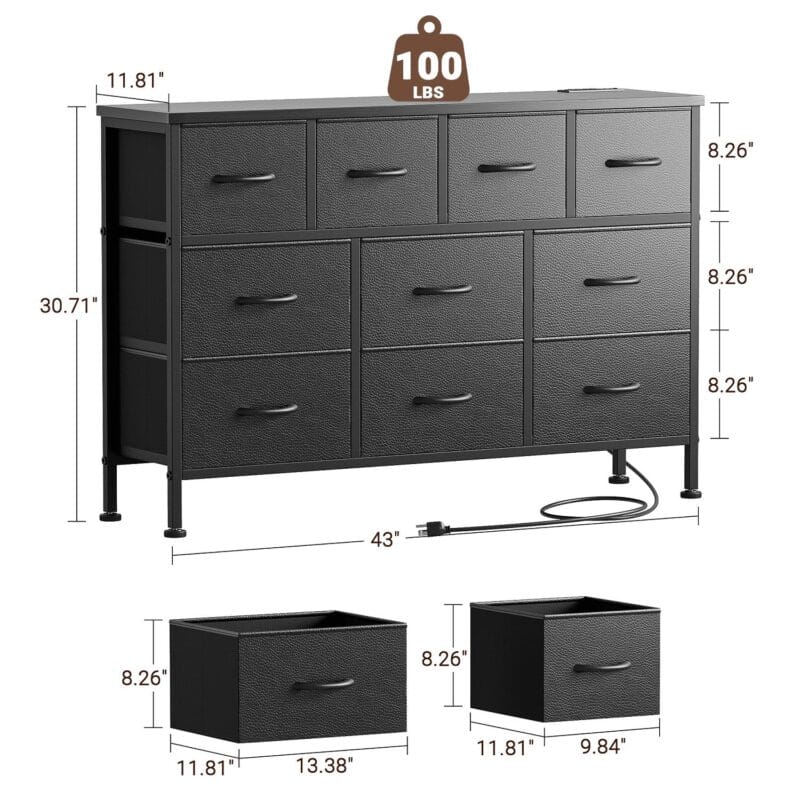 GIKPAL TV Stand with 10 Drawers Dresser and Power Outlet for TVs up to 50 , Black - Image 7
