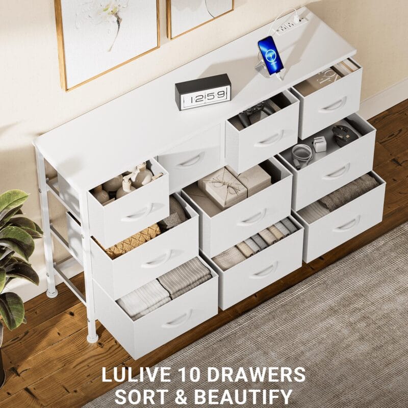 GIKPAL TV Stand with 10 Drawers Dresser and Charging Station for TVs up to 55 , White - Image 3