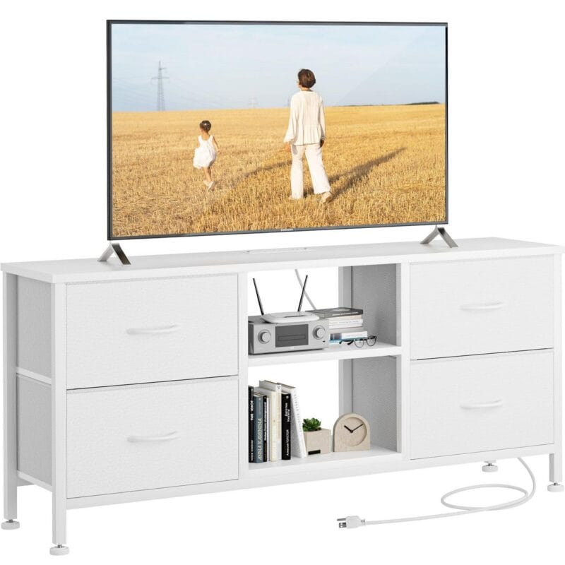 GIKPAL White Dresser TV Stand, 4 Drawer Dressers for Bedroom Up to 50  TV Stand Chest of Drawers, Modern TV Stand Dresser