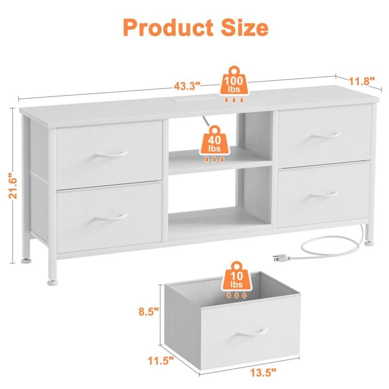 GIKPAL White Dresser TV Stand, 4 Drawer Dressers for Bedroom Up to 50  TV Stand Chest of Drawers, Modern TV Stand Dresser - Image 9