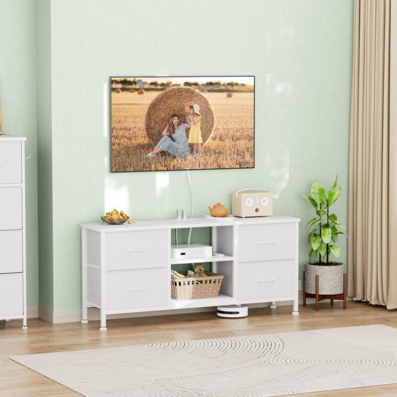 GIKPAL White Dresser TV Stand, 4 Drawer Dressers for Bedroom Up to 50  TV Stand Chest of Drawers, Modern TV Stand Dresser - Image 3