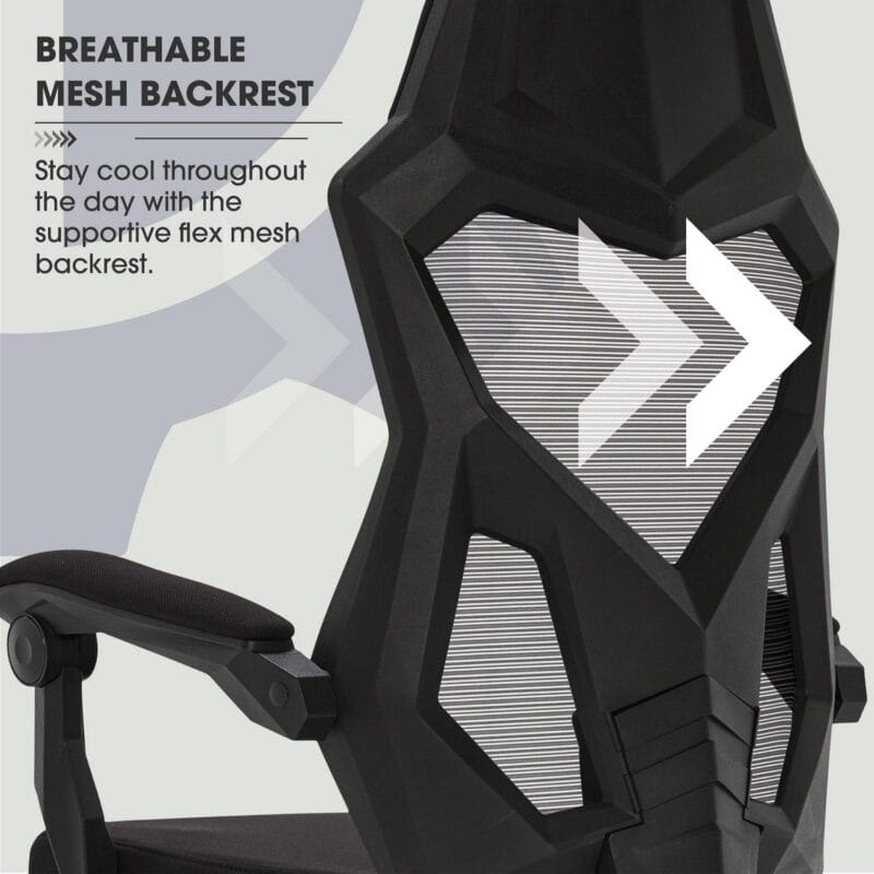 Gamer Gear Gaming Office Chair with Extendable Leg Rest, Black Fabric Upholstery - Image 9