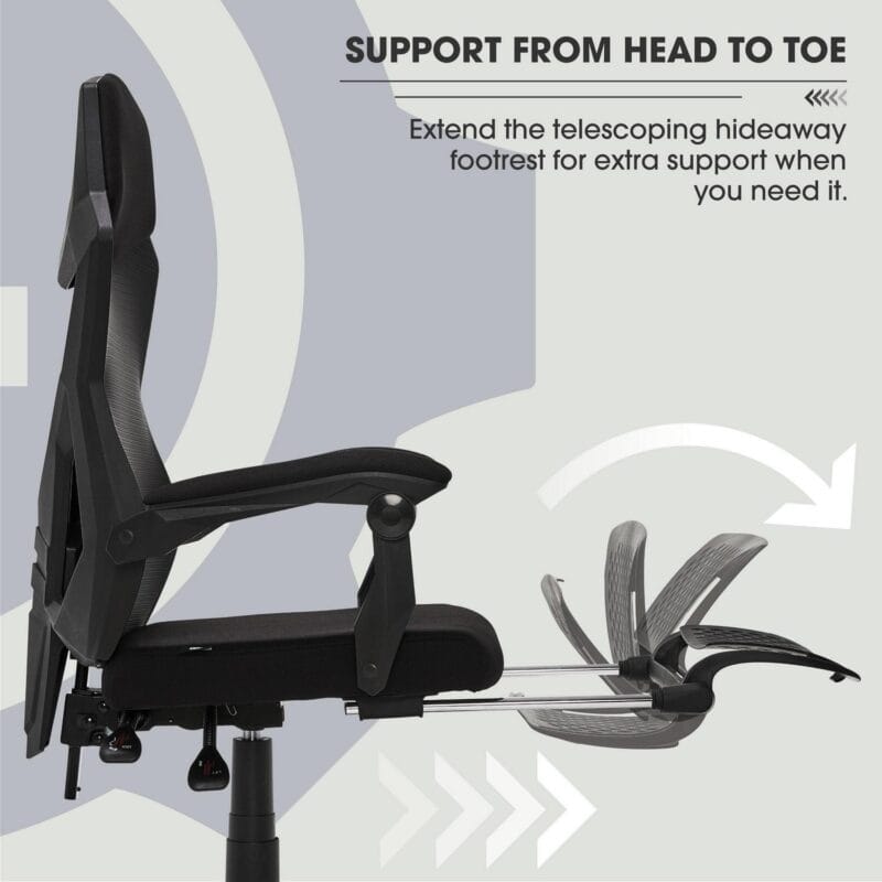Gamer Gear Gaming Office Chair with Extendable Leg Rest, Black Fabric Upholstery - Image 6