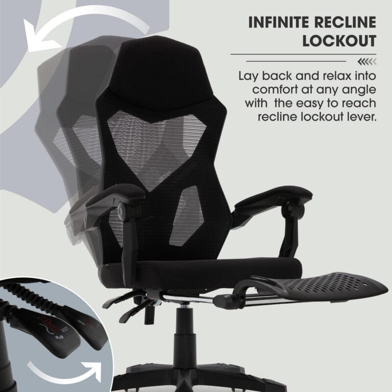 Gamer Gear Gaming Office Chair with Extendable Leg Rest, Black Fabric Upholstery - Image 5