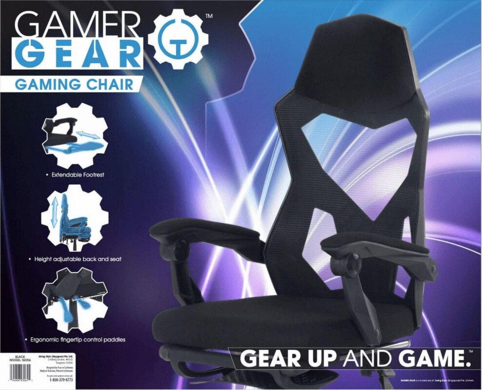 Gamer Gear Gaming Office Chair with Extendable Leg Rest, Black Fabric Upholstery - Image 17