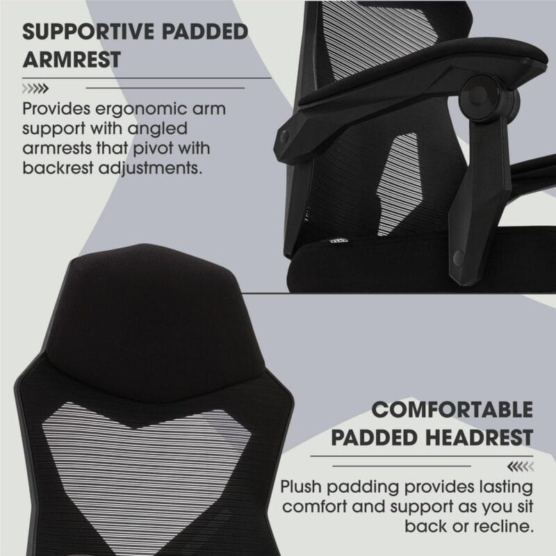 Gamer Gear Gaming Office Chair with Extendable Leg Rest, Black Fabric Upholstery - Image 7