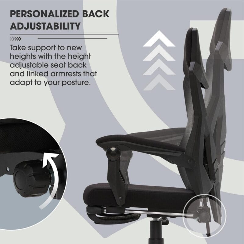 Gamer Gear Gaming Office Chair with Extendable Leg Rest, Black Fabric Upholstery - Image 10