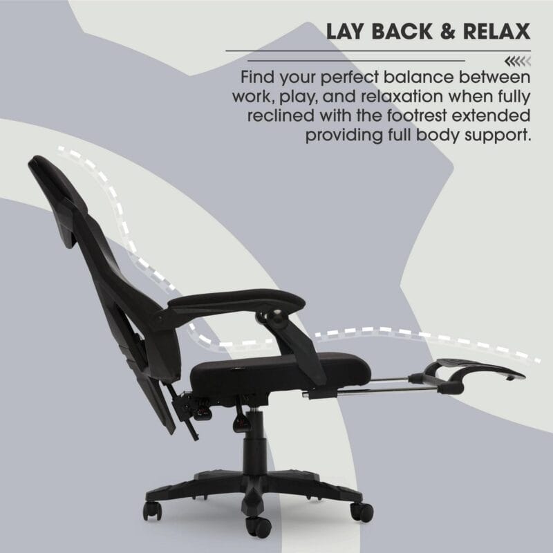 Gamer Gear Gaming Office Chair with Extendable Leg Rest, Black Fabric Upholstery - Image 8