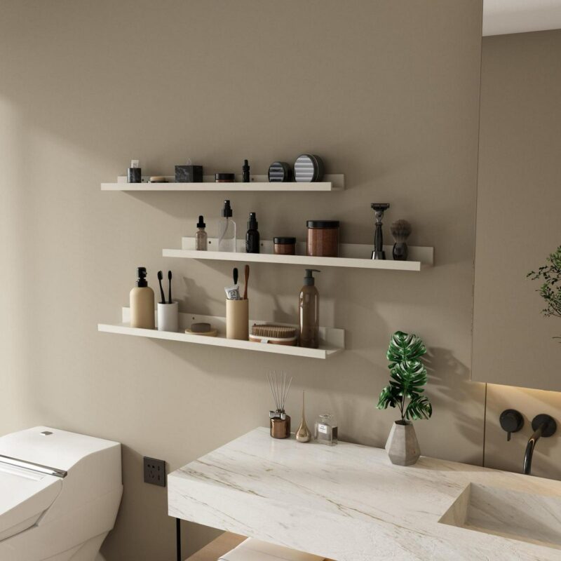 Giftgarden 36 Inch Floating Wall Shelves, Creamy White Beige Wooden Ledge Shelf Set of 3 for Bathroom Kitchen Living Room Nursery Bedroom Picture - Image 2