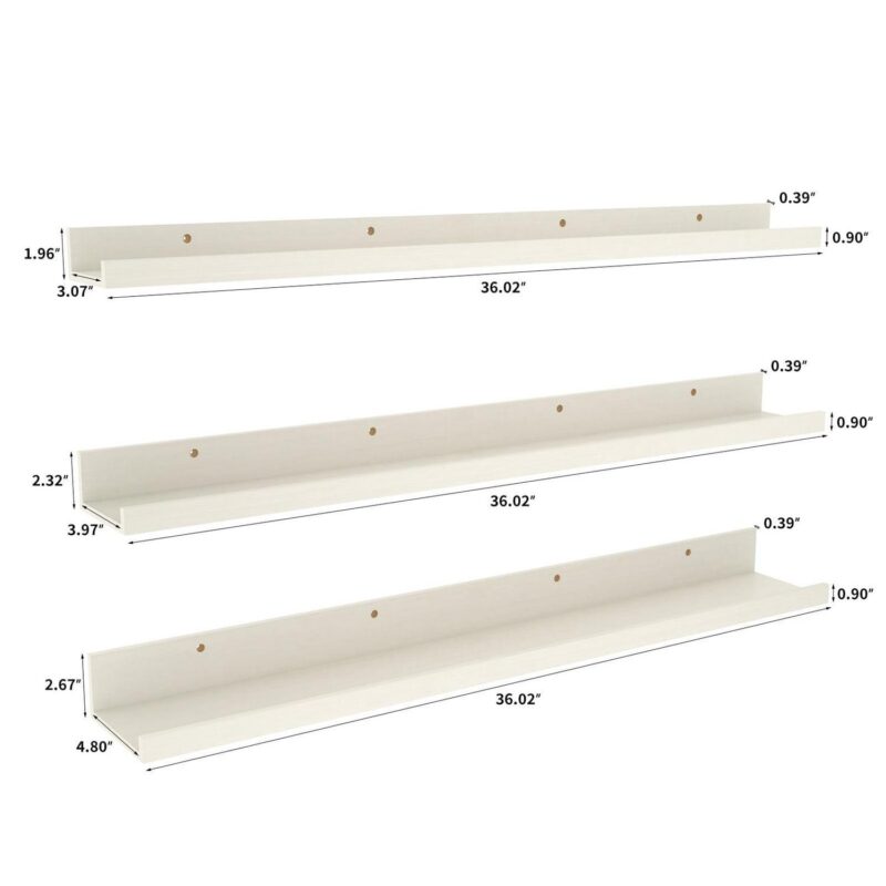 Giftgarden 36 Inch Floating Wall Shelves, Creamy White Beige Wooden Ledge Shelf Set of 3 for Bathroom Kitchen Living Room Nursery Bedroom Picture - Image 3