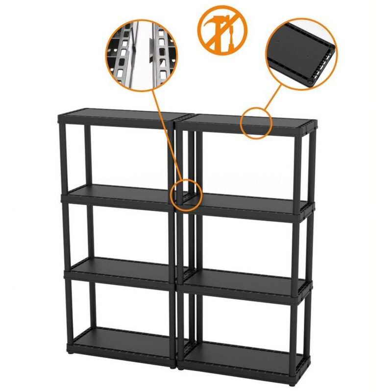 Gracious Living 4 Shelf Set Height Light Duty Storage Unit, Black (2 Pack) - Image 7