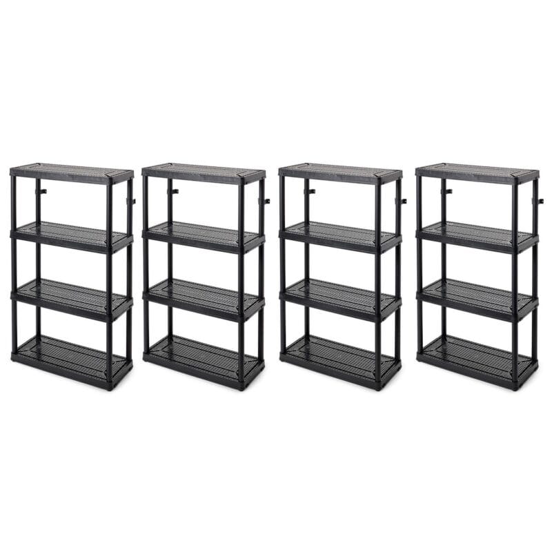 Gracious Living 4 Shelf Fixed Height Medium Duty Storage, Black (4 Pack)