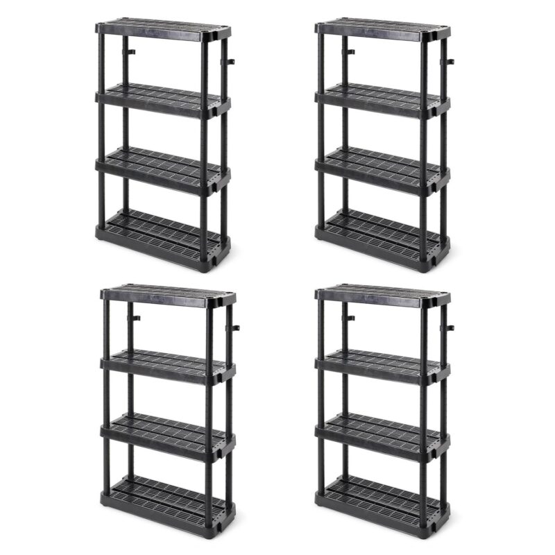 Gracious Living 4 Shelf Adjustable Height Storage Unit, Black (4 Pack)