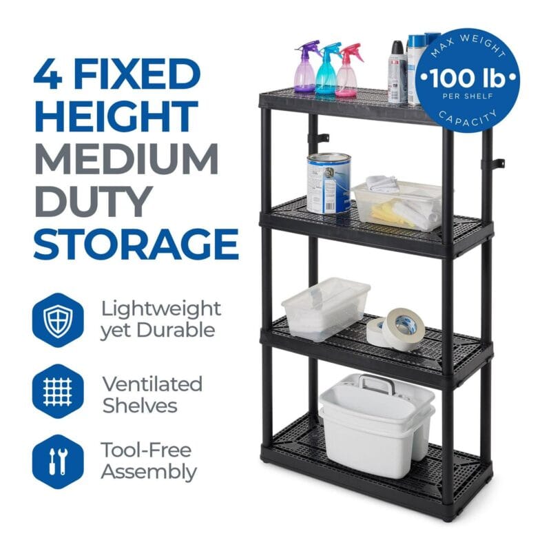 Gracious Living 4 Shelf Fixed Height Medium Duty Storage, Black (4 Pack) - Image 3
