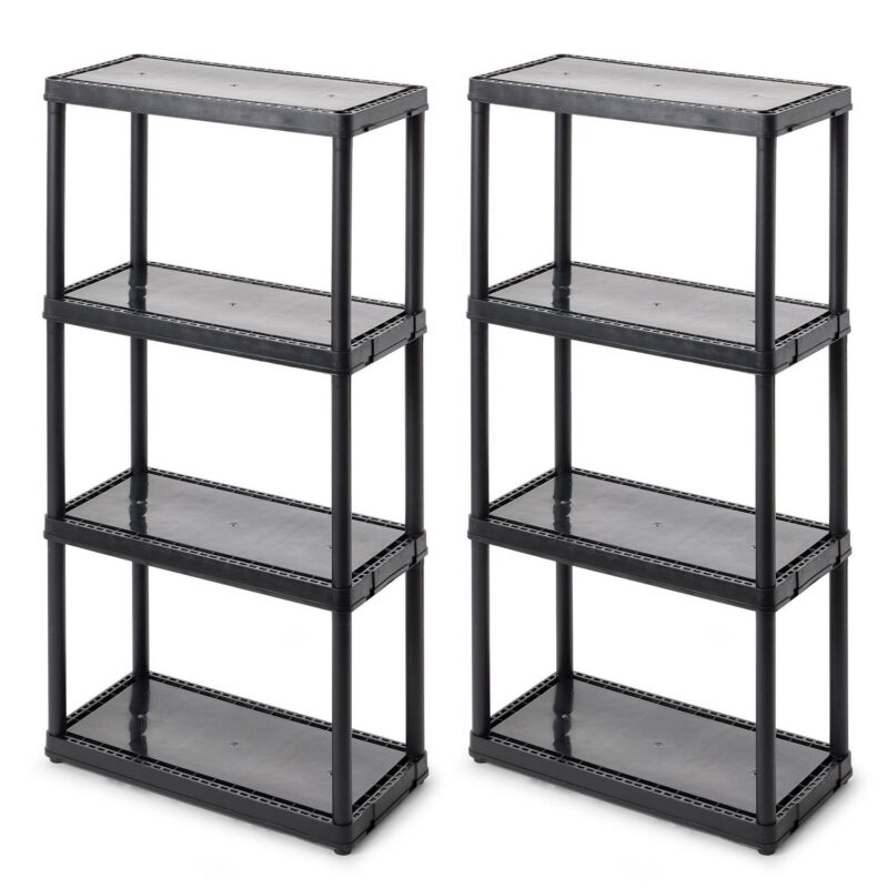 Gracious Living 4 Shelf Set Height Light Duty Storage Unit, Black (2 Pack)