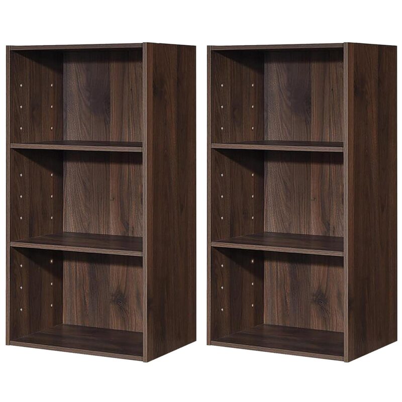 Gymax 2 PCS 3 Tier Open Shelf Bookcase Multi-functional Storage Display Cabinet Walnut