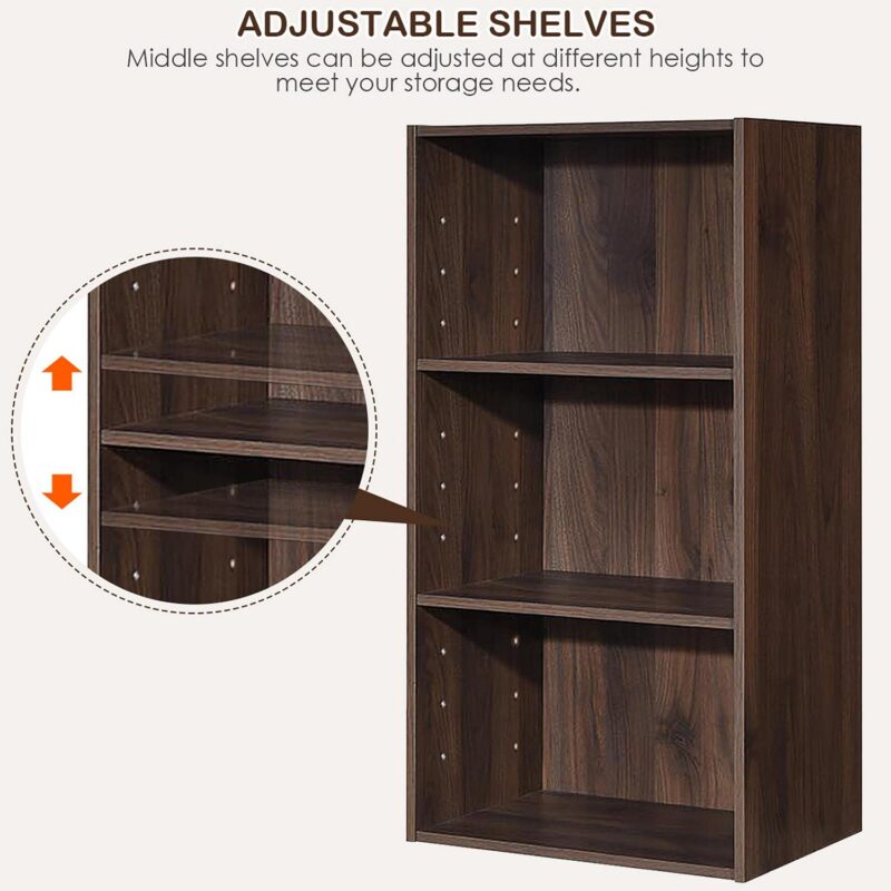 Gymax 2 PCS 3 Tier Open Shelf Bookcase Multi-functional Storage Display Cabinet Walnut - Image 5