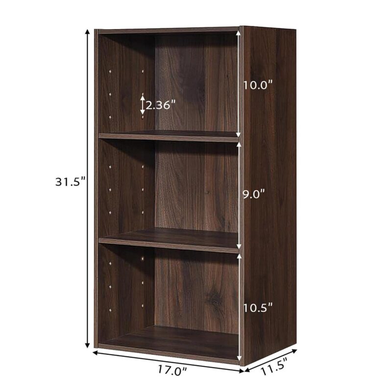 Gymax 2 PCS 3 Tier Open Shelf Bookcase Multi-functional Storage Display Cabinet Walnut - Image 3