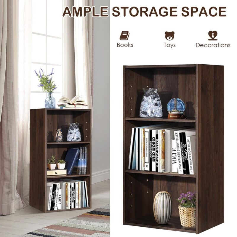Gymax 2 PCS 3 Tier Open Shelf Bookcase Multi-functional Storage Display Cabinet Walnut - Image 6