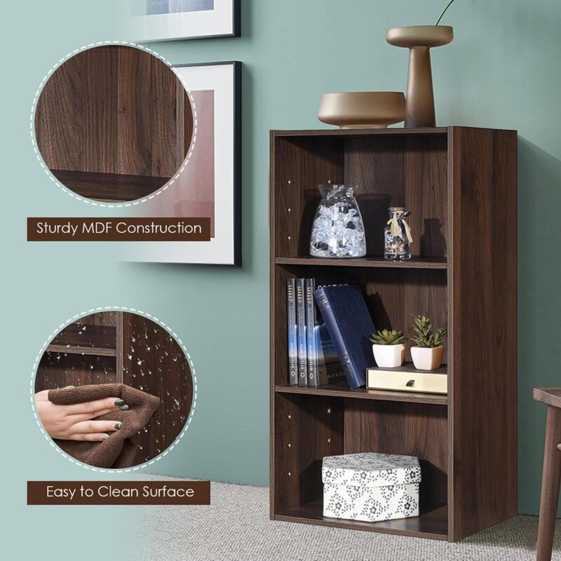 Gymax 2 PCS 3 Tier Open Shelf Bookcase Multi-functional Storage Display Cabinet Walnut - Image 8