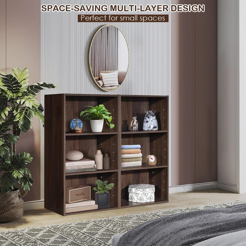 Gymax 2 PCS 3 Tier Open Shelf Bookcase Multi-functional Storage Display Cabinet Walnut - Image 2