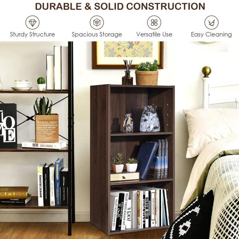 Gymax 2 PCS 3 Tier Open Shelf Bookcase Multi-functional Storage Display Cabinet Walnut - Image 4