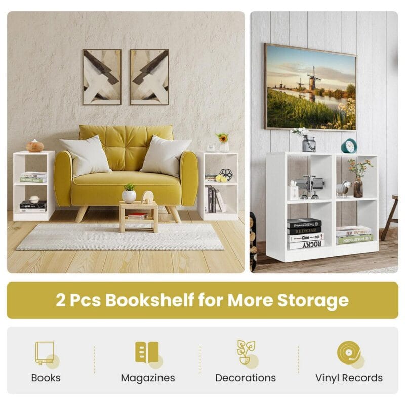 Gymax 2 PCS Bookshelf 2-Tier Open Wood Display Organizer Set Vinyl Record Cube Storage - Image 6