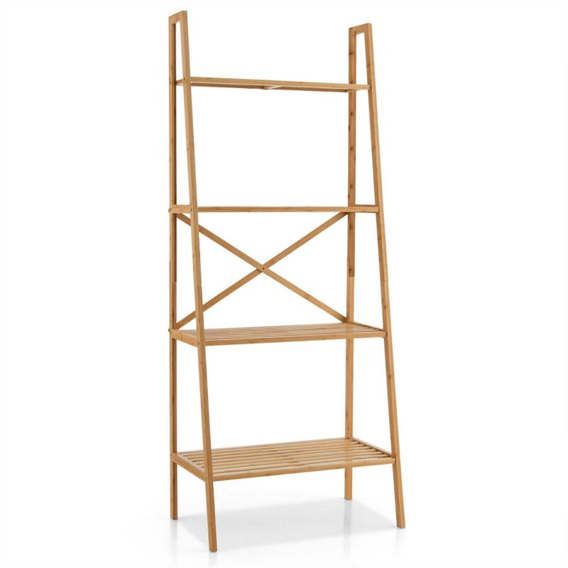 Gymax 4-Tier Bamboo Ladder Bookshelf 58'' Display Shelf Storage Rack Plant Flower Stand - Image 10