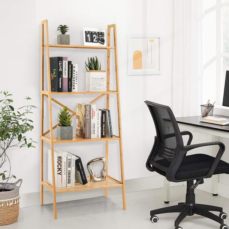 Gymax 4-Tier Bamboo Ladder Bookshelf 58'' Display Shelf Storage Rack Plant Flower Stand - Image 3