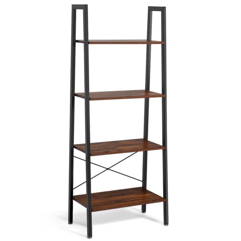 Gymax 4-Tier Ladder Shelf Ladder Bookcase Bookshelf Display Rack Plant Stand Wood - Image 6